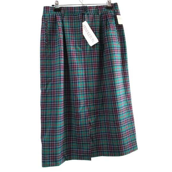 Pendleton Petite Preppy Tartan Plaid Skirt Sz 14 Damaged With Tags Repair Cutter - Picture 1 of 16